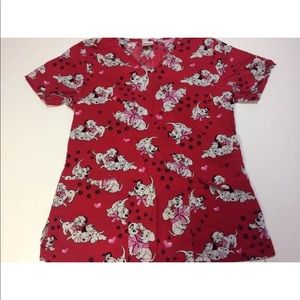 Disney 101 Dalmatians V-Neck Medical Scrub Top XS